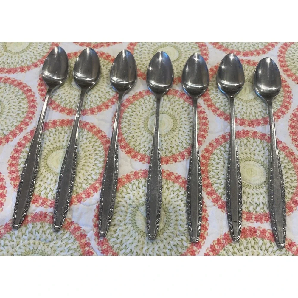 Northland Oneida Love Story Stainless Flatware Ice Tea Spoons Spoon Lot Of 7 VTG